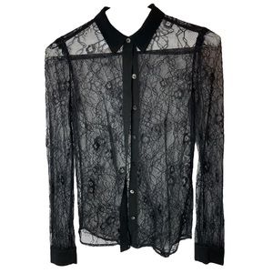 Diane von Furstenberg Sheer Floral Black Button-Down